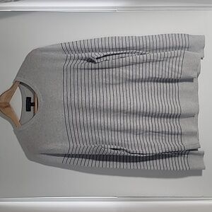 Banana Republic Mens Crew Neck Sweater/Sz.L/Gray-Striped/100% Merino‎ Wool